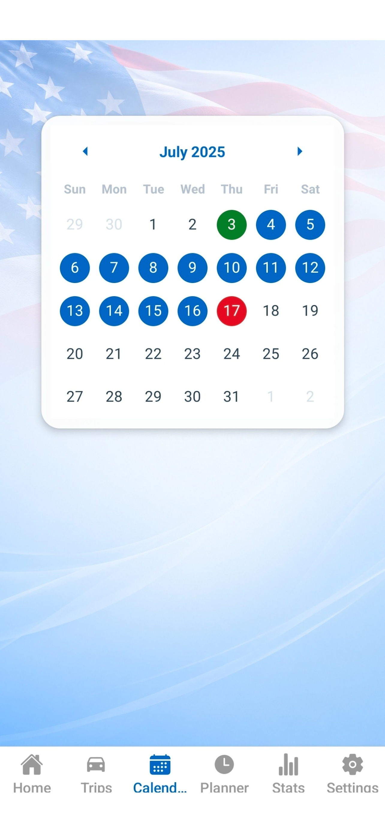 US Stay Tracker Calendar