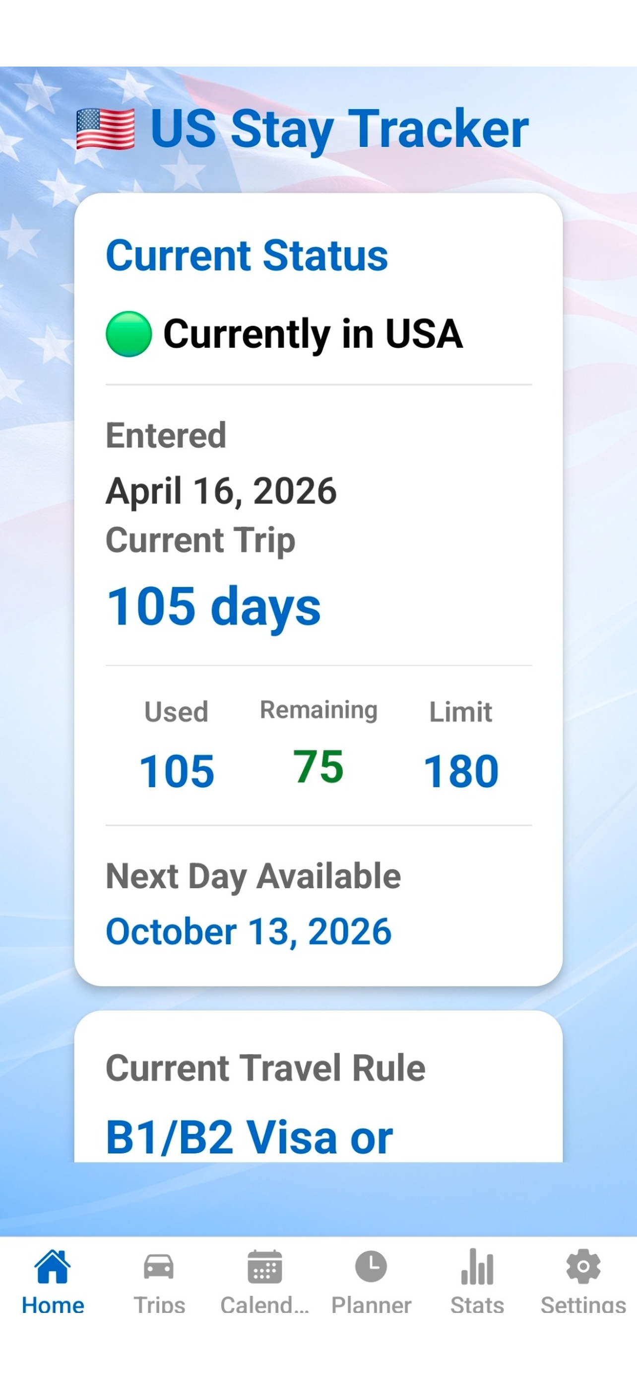 US Stay Tracker Status