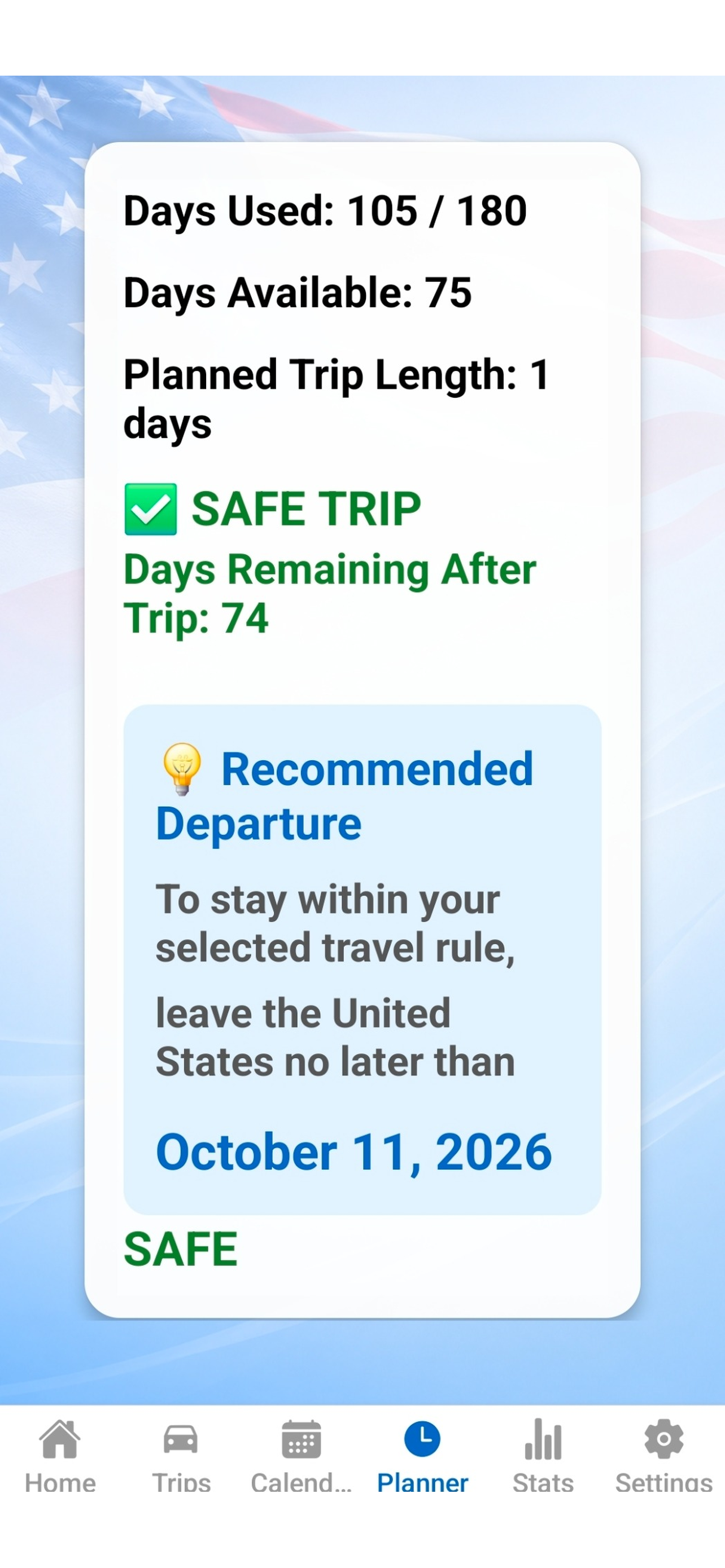 US Stay Tracker Planner