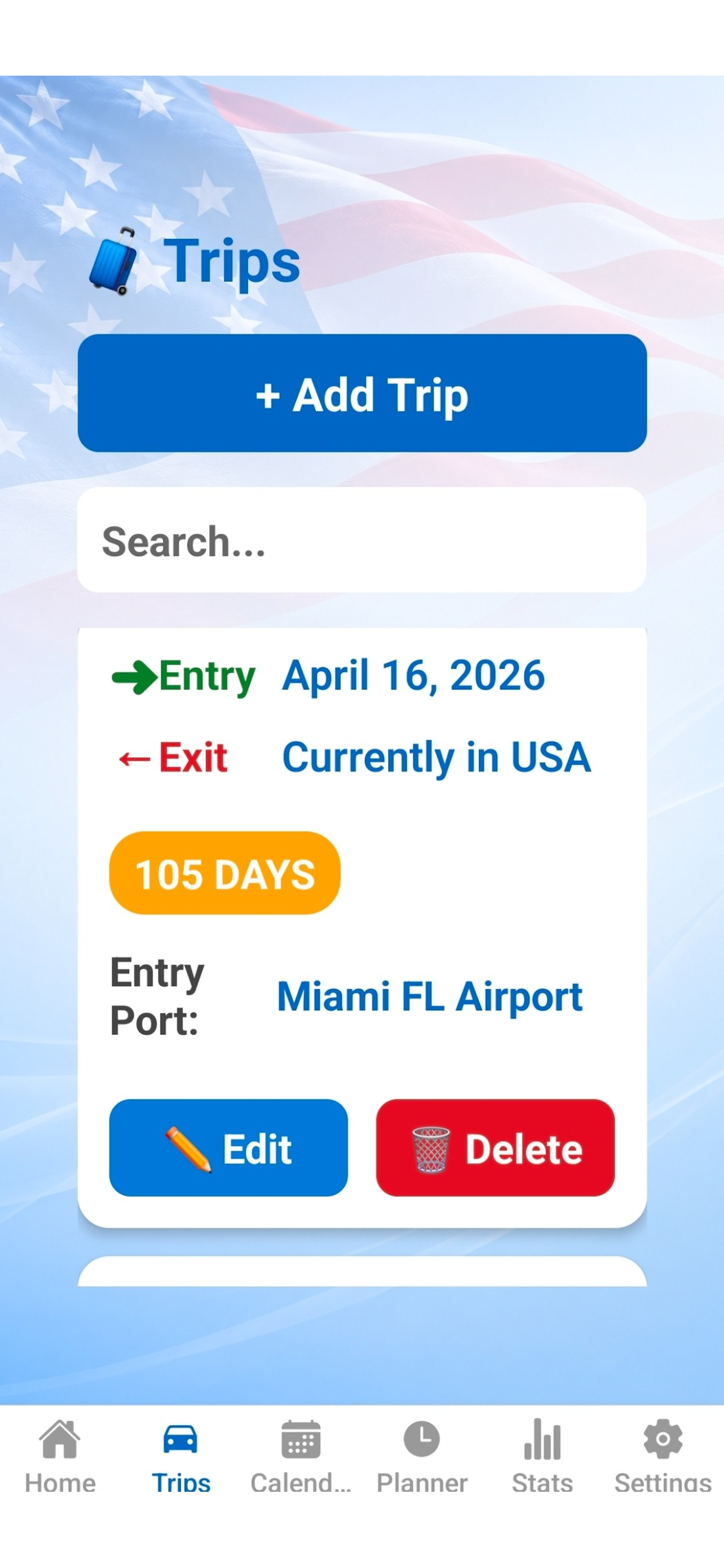 US Stay Tracker Trips